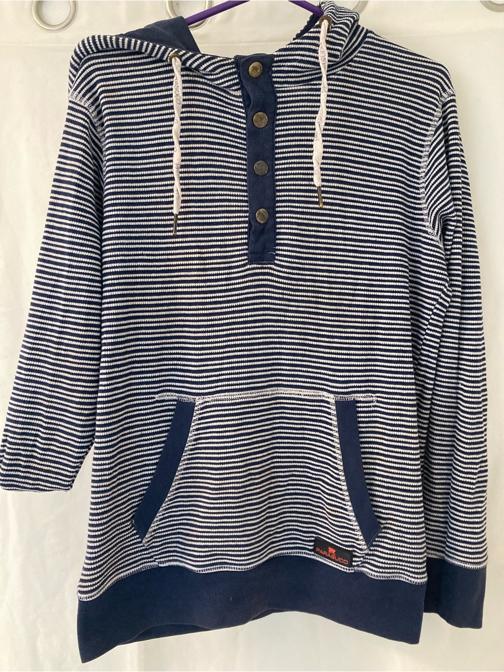 Parasuco Striped Henley Hoodie Blue White Size Small Y2K Casual